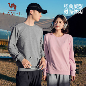 骆驼圆领长袖套头卫衣男士春季新时尚宽松保暖薄款休闲运动上衣女