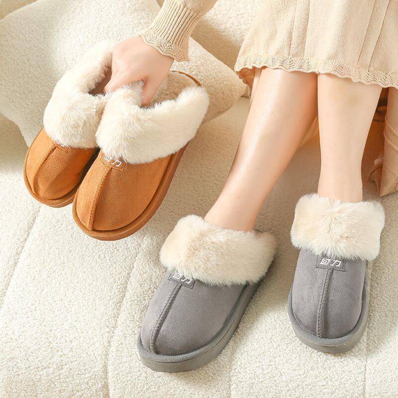 回力毛口包头棉拖鞋女冬新款麂皮绒厚底增高家居室内保暖加绒防寒 19.8元