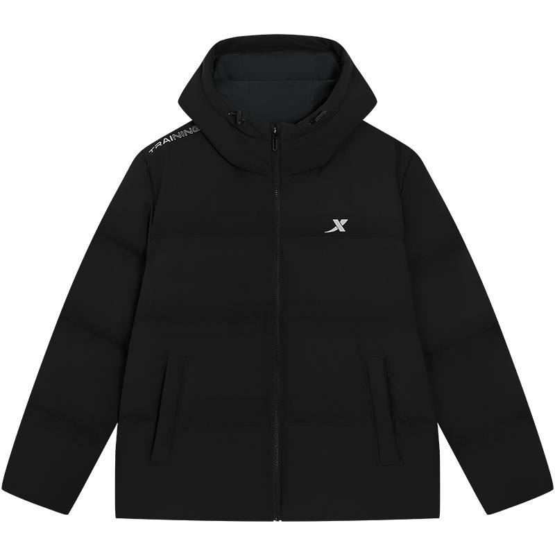 特步羽翼有暖气丨连帽羽绒服男冬季鸭绒运动面包服保暖外套上衣男 123元